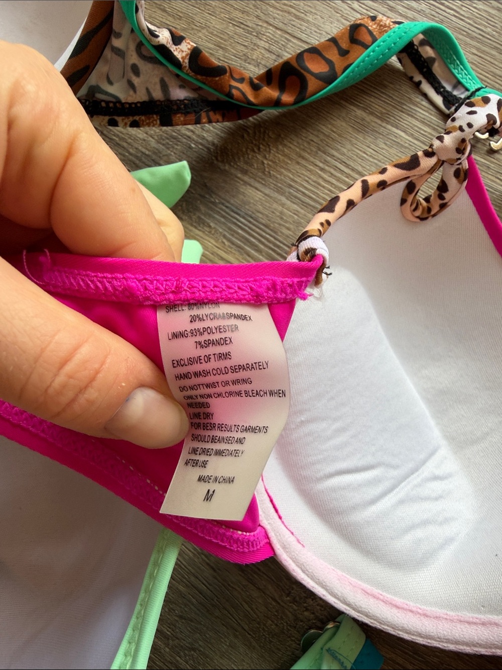 Women's 3 set Leopard & Bright Color Tie Bikini Set - Pink, Turquoise, Brown - Picture 11 of 11